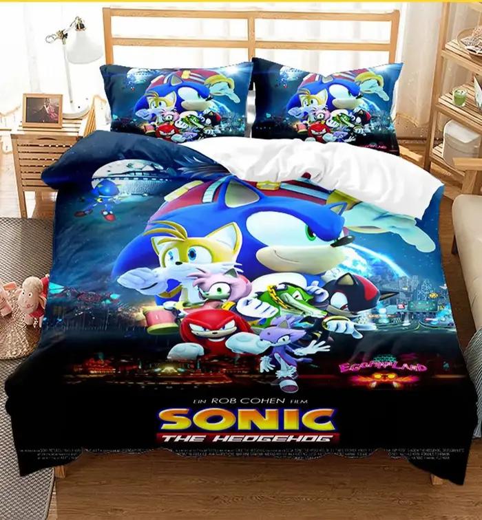 Ensemble de literie 2/3 pièces, Anime pour S-Sonic, décoration de chambre à coucher pour enfants, garçons et filles, taille simple/double/grande taille, cadeau