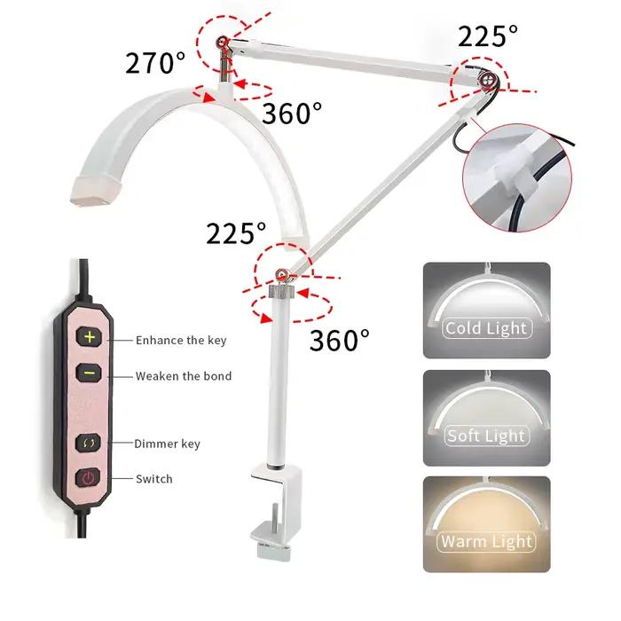 Lampe de bureau LED demi-lune 16 pouces avec support de téléphone et pince