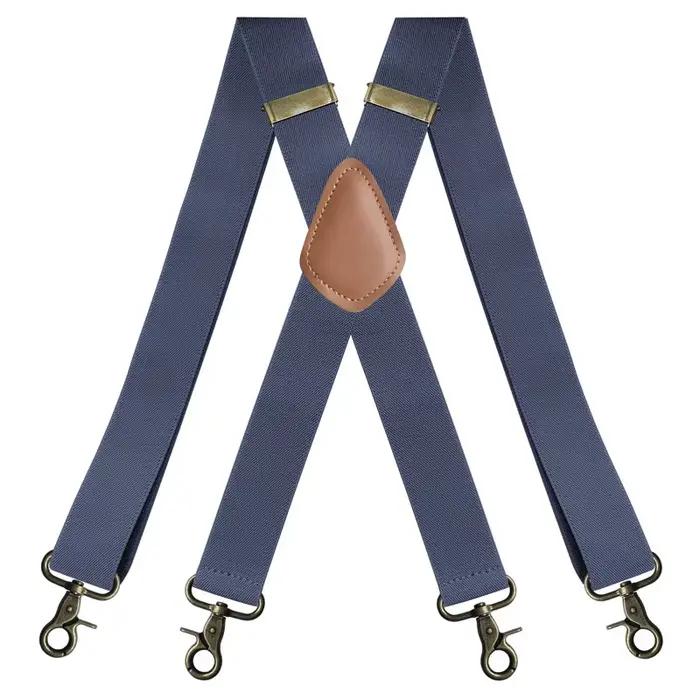 Bretelles Vintage pour hommes, travail robuste, grand, haut, 3.5cm de large, en forme de X, 4 mousquetons en Bronze, bretelles élastiques réglables pour pantalons
