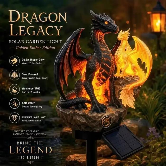 Ornement lumineux solaire en forme de dragon, effet de flamme LED, figurine en résine, lampe sur pied pour la décoration extérieure de la cour •