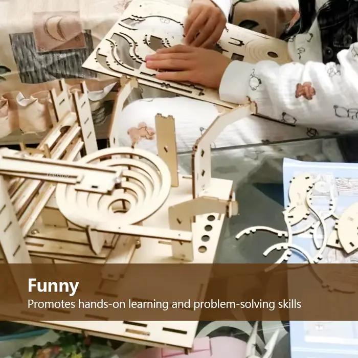 Puzzle 3D en bois, bricolage, Kits de construction de modèles manuels mécaniques, jouets à assembler, ensemble de course en marbre avec 4 boules, cadeaux pour enfants et adultes