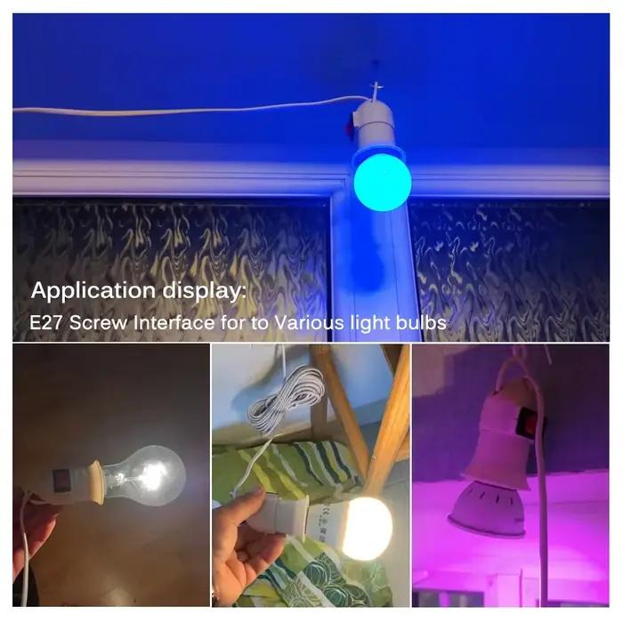 Support de lampe pour plantes d'intérieur suspendues E27, support de lampe de jardin avec câble, prise EU avec interrupteur marche/arrêt, support de lampe pour lampe de bureau