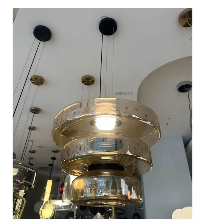 Lampe à suspension en verre gris fumé ambre décoratif moderne-plafonnier LED à la mode pour salon salle à manger