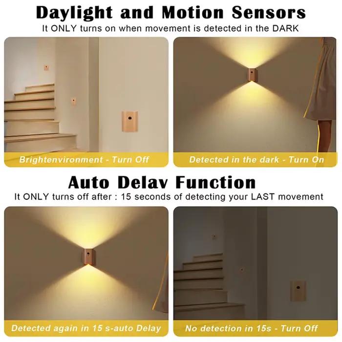 Intelligent induction wall light 0.4w bois a mené la lumière de nuit infrarouge 2700k - 3000k capteur magnétique rechargeable ball cabinet