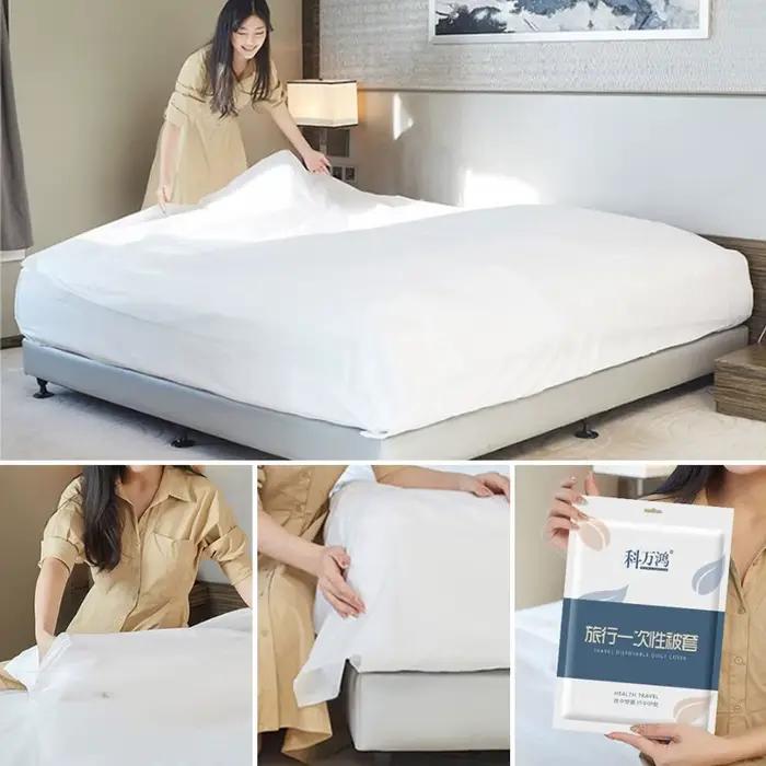 Drap de lit jetable 3/4 pièces, ensemble de literie anti-salissure, housse de couette, taie d'oreiller, draps isolants épais Non tissés, voyage