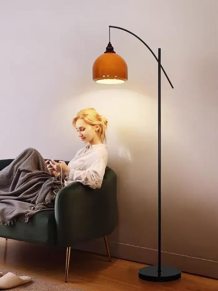 Abat-jour en verre Orange lampadaire rétro pêche lampadaires pour salon canapé chambre étude éclairage sur pied E27 décor à la maison