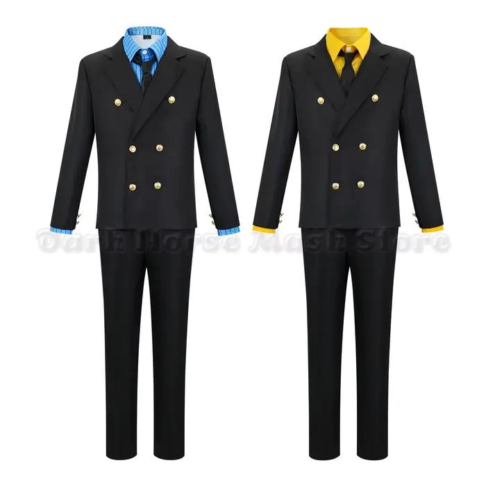 Costume de cosplay Sanji One Piece Anime, chemise bleue et jaune, uniforme complet, tenue de jeu de rôle pour Halloween pour hommes adultes