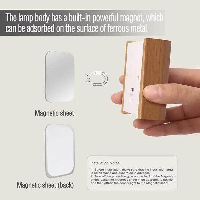 Intelligent induction wall light 0.4w bois a mené la lumière de nuit infrarouge 2700k - 3000k capteur magnétique rechargeable ball cabinet