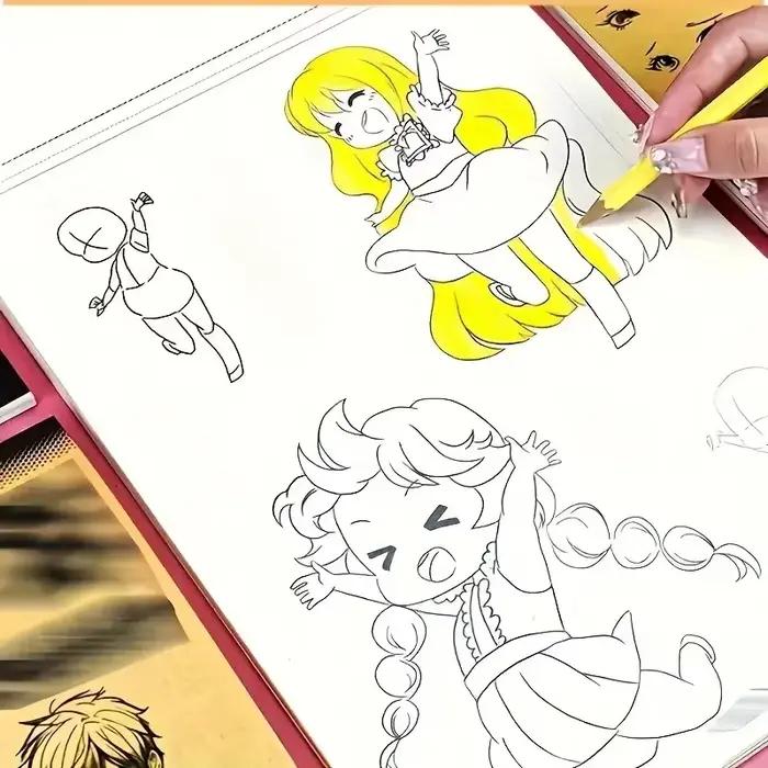 Livre de dessin d'art au trait de personnages d'anime pour débutants, 48 pages de contours simples dessinés à la main pour le traçage et la pratique de la peinture, 1 pièce