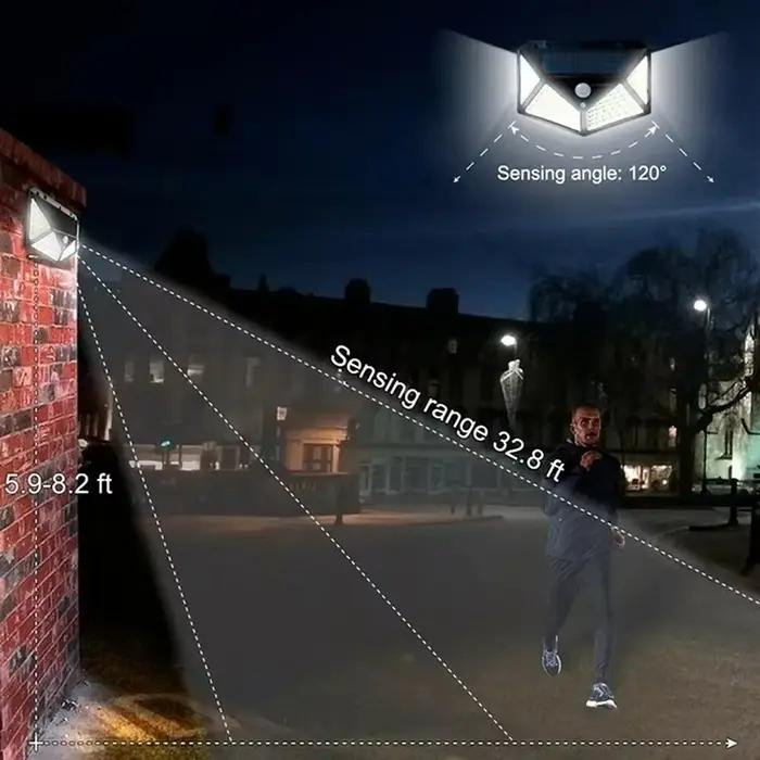 Applique murale solaire à 100 LED sans fil avec détecteur de mouvement