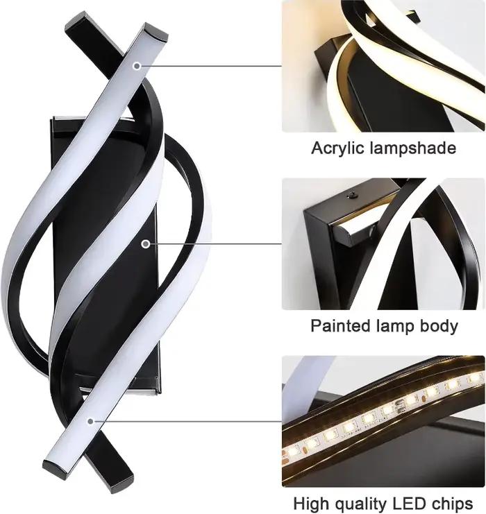 Lampe murale LED en forme de spirale incurvée