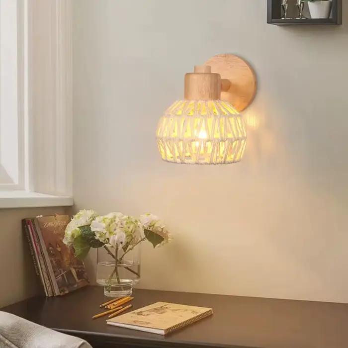 Rétro rotin tissage appliques chambre salon Vintage tissé applique murale lampe de chevet E27 chanvre corde lumière éclairage intérieur
