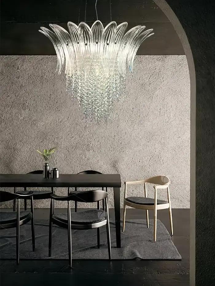 Pétale verre fleur pendentif plafonnier moderne salon Lustres pour escalier Table à manger