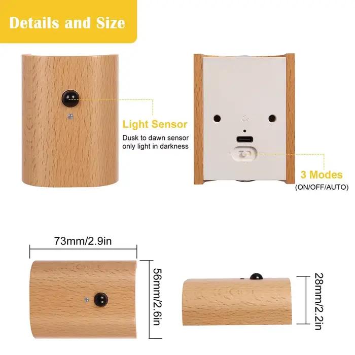 Intelligent induction wall light 0.4w bois a mené la lumière de nuit infrarouge 2700k - 3000k capteur magnétique rechargeable ball cabinet