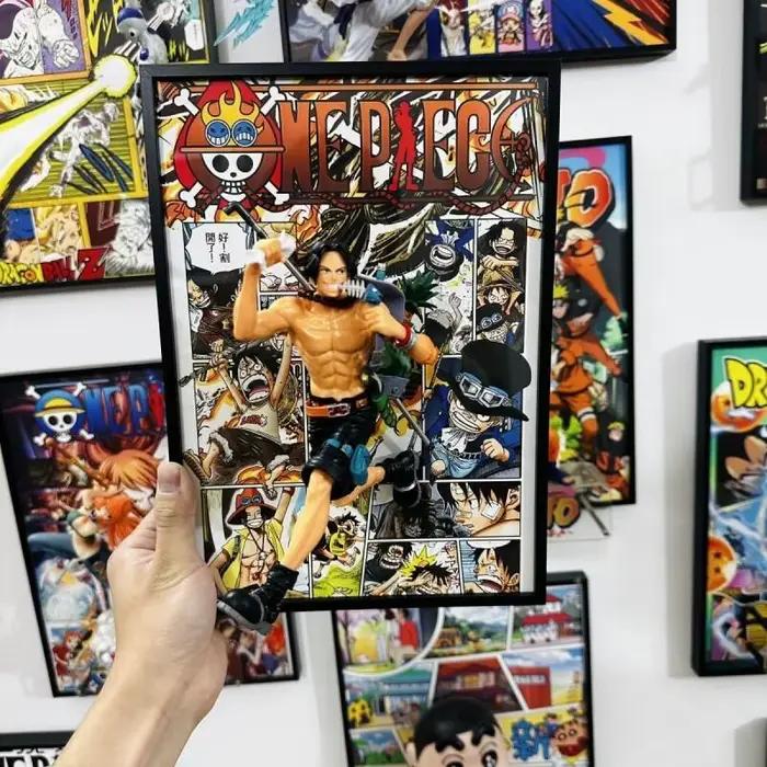 Figurine One Piece Monkey D. Luffy et les trois frères en course avec cadre, modèle 3D en résine, nouveauté pour les fans, décoration d'intérieur, statue de collection