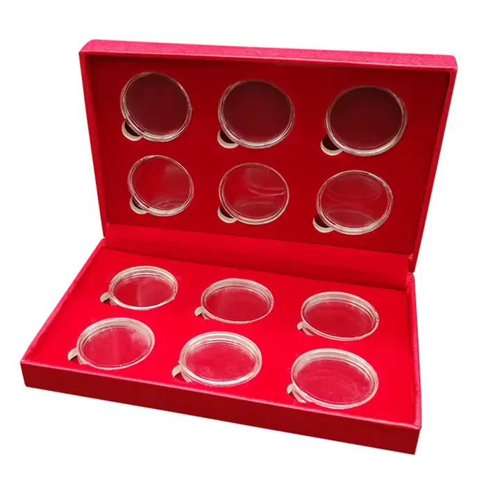 Boîte de rangement pour pièces de monnaie commémoratives en configuration carrée avec construction en PS et oxydation pour la protection
