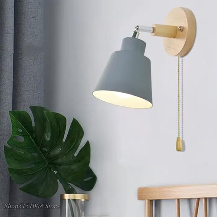 Appliques murales nordiques en bois avec interrupteur à fermeture éclair applique murale moderne chambre lampe de