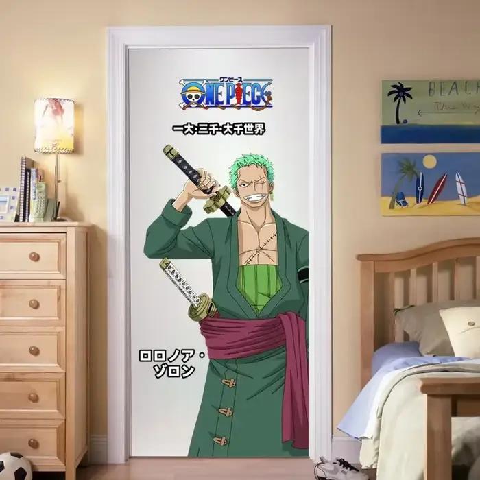 Autocollant de porte de chambre Nika Luffy, une pièce, personnalité de dessin animé, mode, autocollant mural étanche, peinture décorative