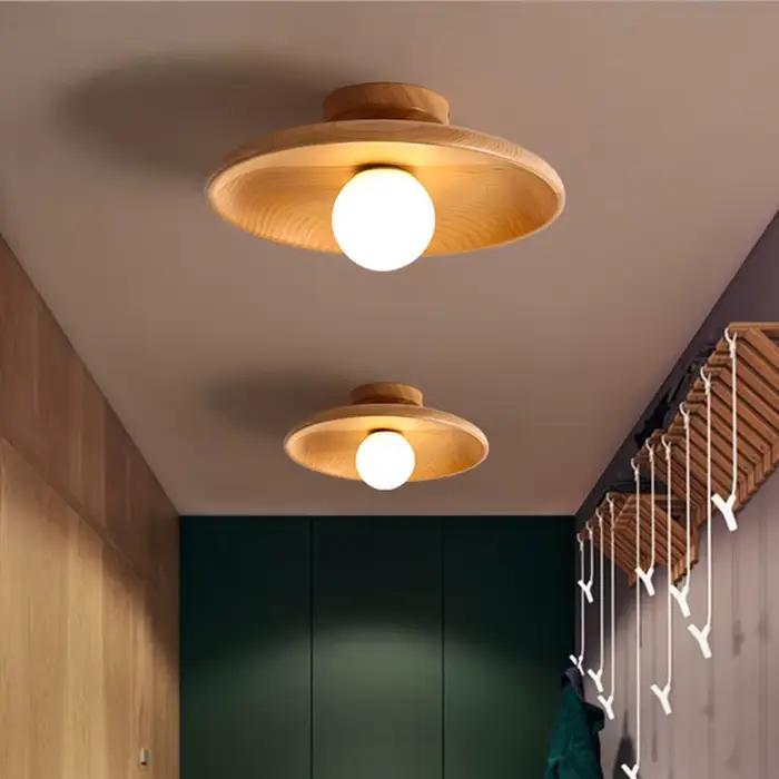 Plafonnier nordique rond en bois moderne pour chambre à coucher entrée couloir enfant et autres pièces occasionnels décoration intérieure élégante chaleur naturelle
