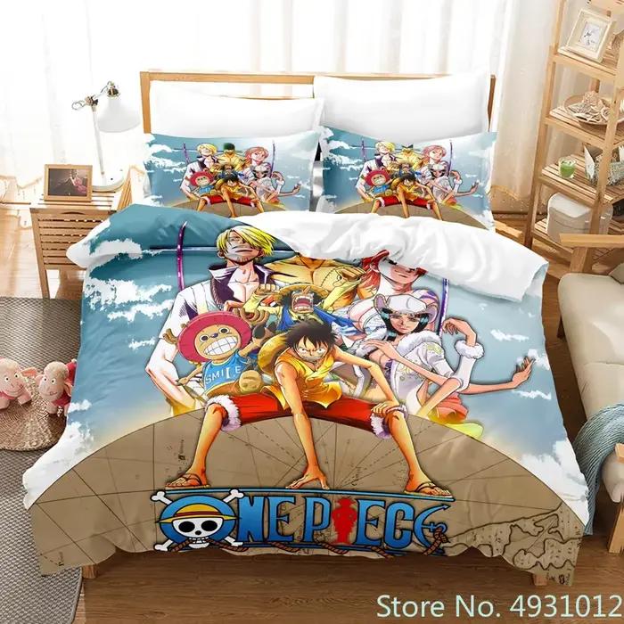 Une pièce Luffy garçon 3 pièces ensemble de literie taie d'oreiller Anime literie dessin animé 3D imprimé enfants adultes enfant garçons couette housse de couette cadeau