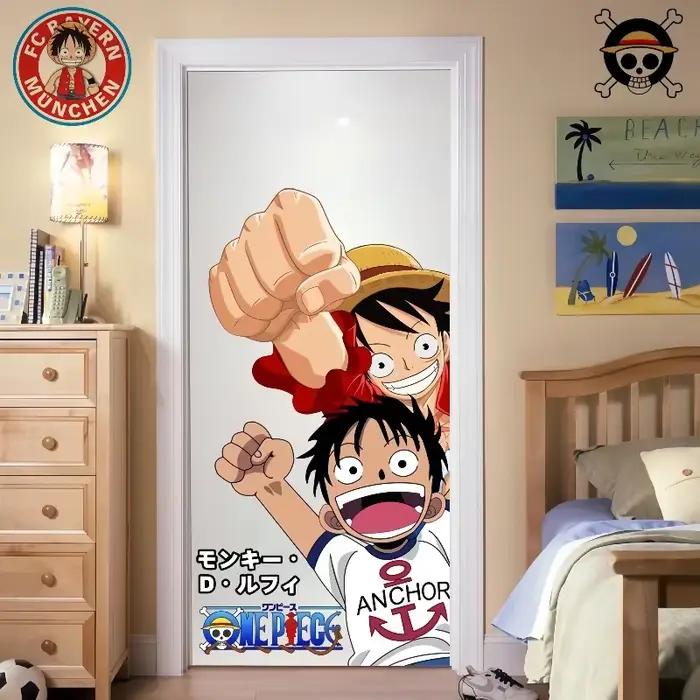 Autocollant de porte de chambre Nika Luffy, une pièce, personnalité de dessin animé, mode, autocollant mural étanche, peinture décorative