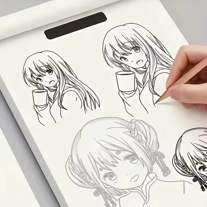 Livre de dessin de lignes de personnages d'anime pour débutants - 48 pages de croquis simples dessinés à la main pour le traçage et la pratique de la peinture