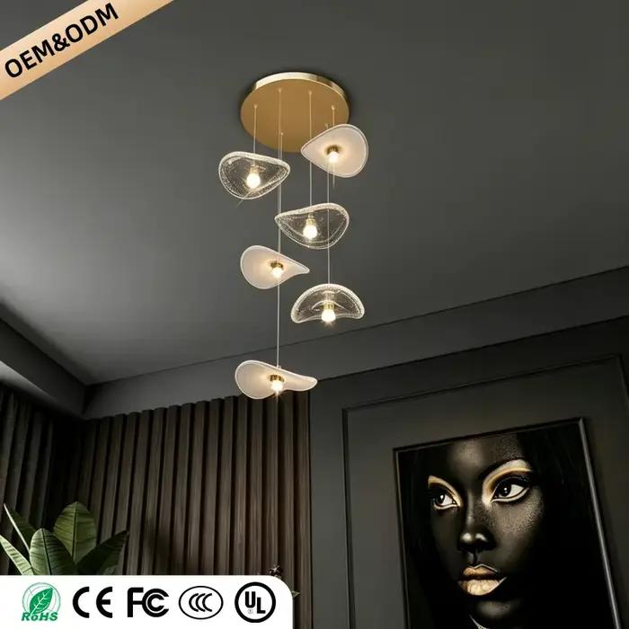 Lustre suspendu moderne en verre pour escalier