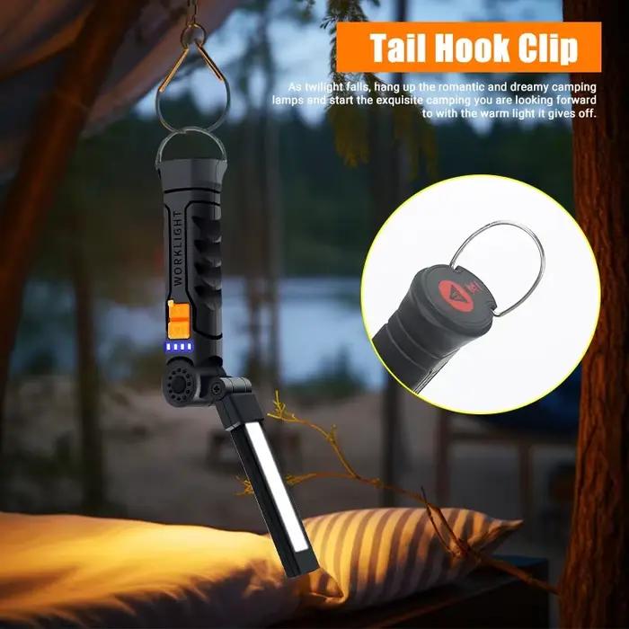 Lampe de Poche LED COB Portable, Rechargeable par USB, Lanterne Magnétique de Travail, avec Batterie spatirée, Torche de Camping
