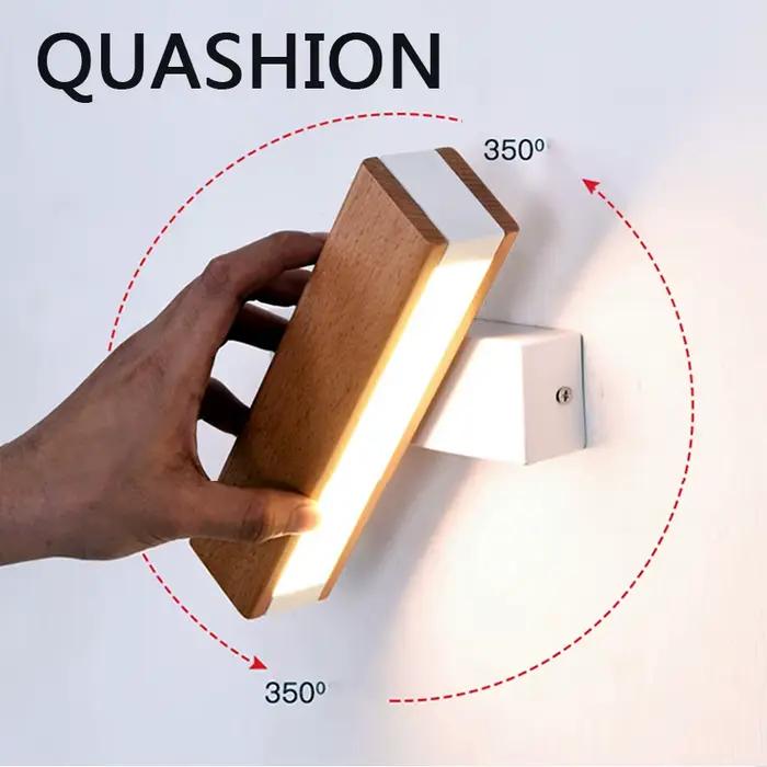 Applique murale nordique rotative à LED en bois massif