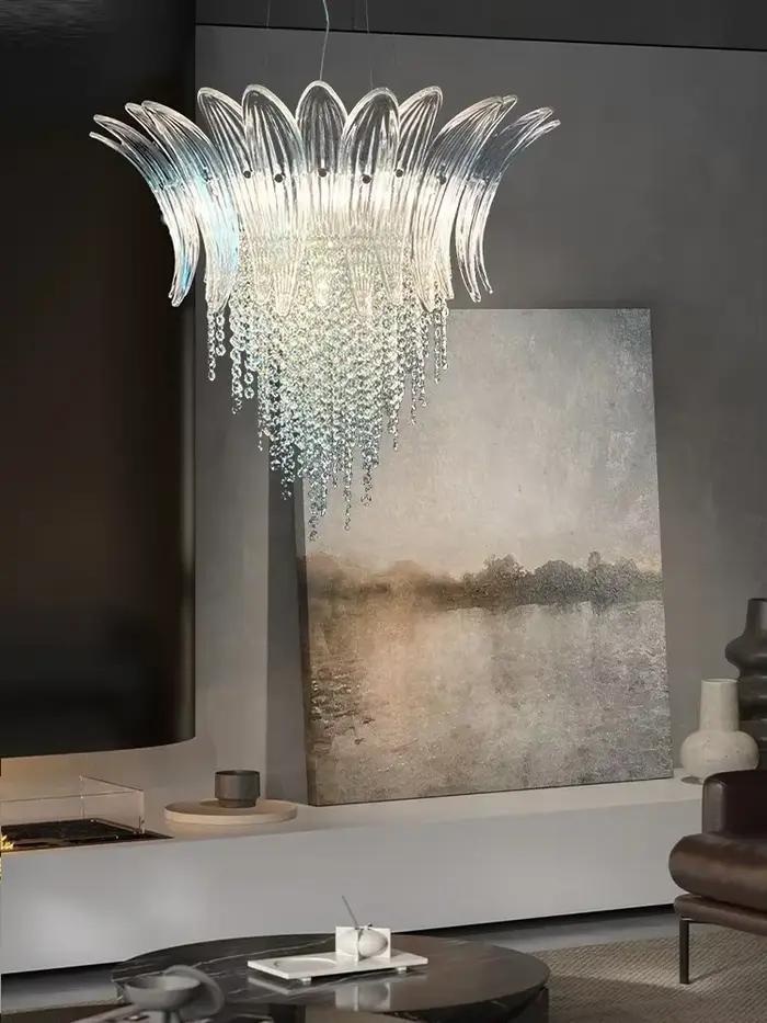Pétale verre fleur pendentif plafonnier moderne salon Lustres pour escalier Table à manger