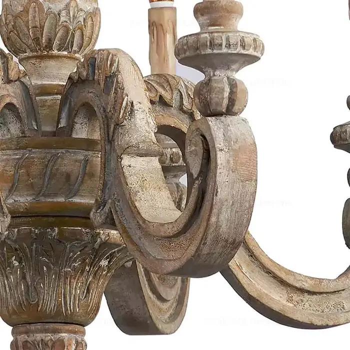 Lustre rétro en bois, lampe suspendue de style européen vintage pour salon