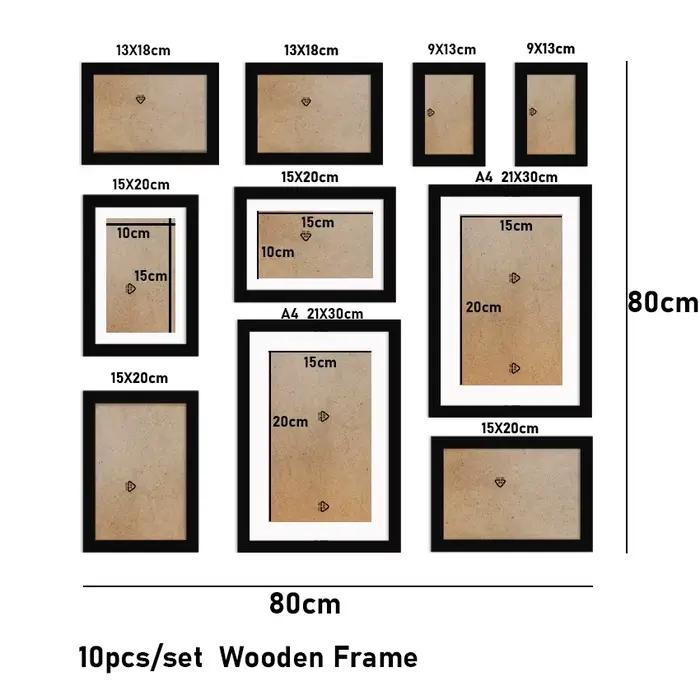Cadre photo de famille en bois avec plexiglas, kit de galerie murale, classique, 10 pièces