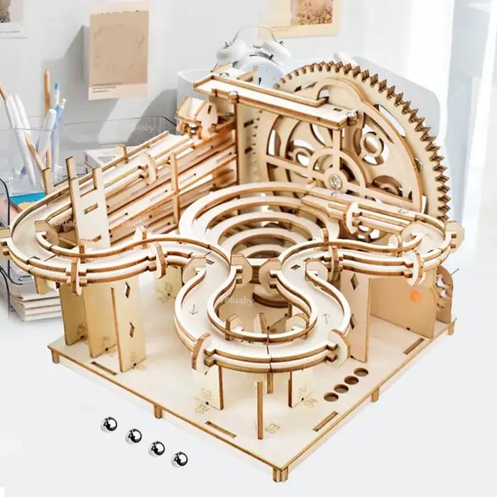 Puzzle 3D en bois, bricolage, Kits de construction de modèles manuels mécaniques, jouets à assembler, ensemble de course en marbre avec 4 boules, cadeaux pour enfants et adultes