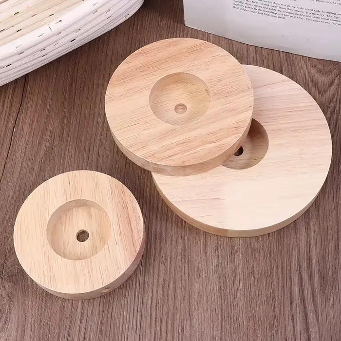Base de lampe d'affichage ronde en bois massif