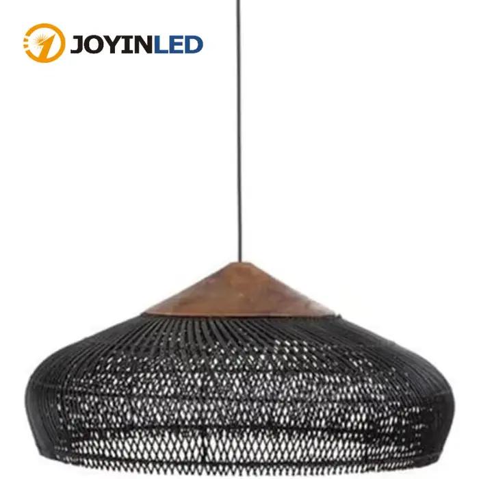 40/50/60 cm bois noir osier plafond lampes suspendues rustique dôme plafonniers pour salle à manger cuisine île salon chambre