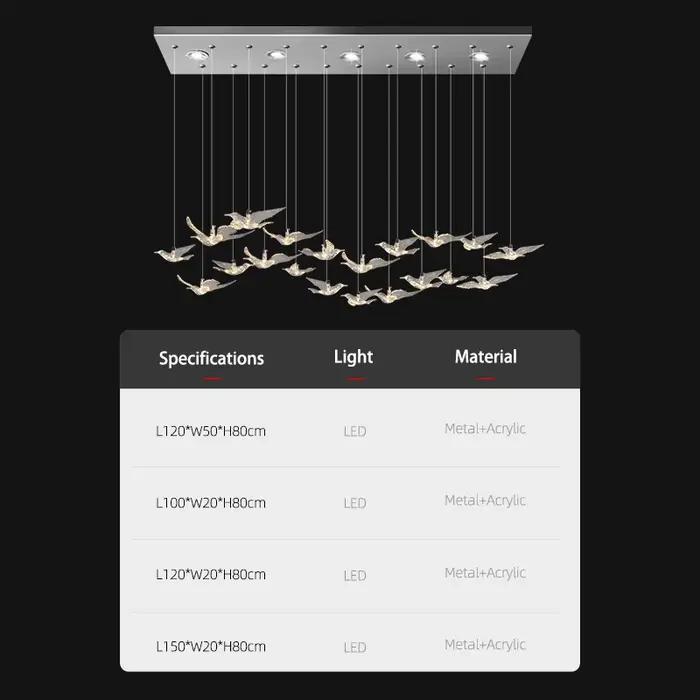 Suspension Lustre Design Oiseau Lampe Moderne Acier Inoxydable Suspension pour Salon Restaurant Cuisine Occasions Spéciales