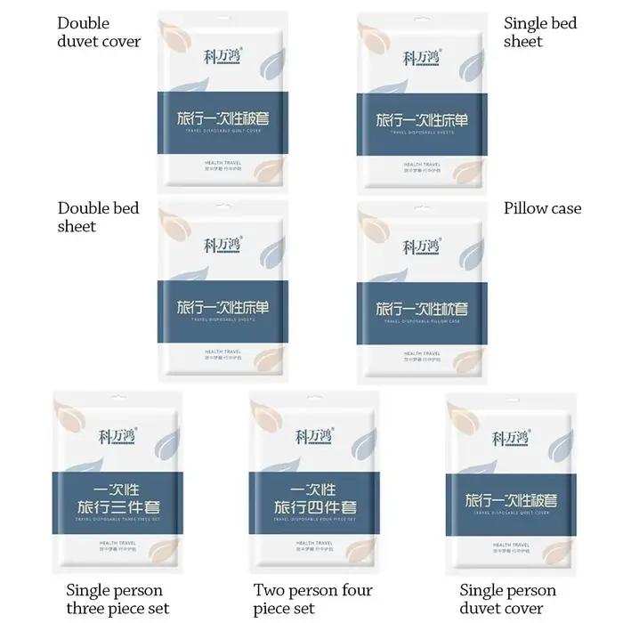 Drap de lit jetable 3/4 pièces, ensemble de literie anti-salissure, housse de couette, taie d'oreiller, draps isolants épais Non tissés, voyage