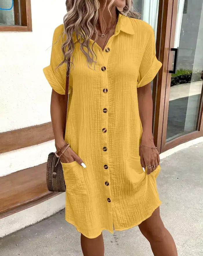 Mini robe Vintage en coton et lin pour femmes, couleur unie, mode d'été, col en v, manches trois quarts, décontractée, vacances