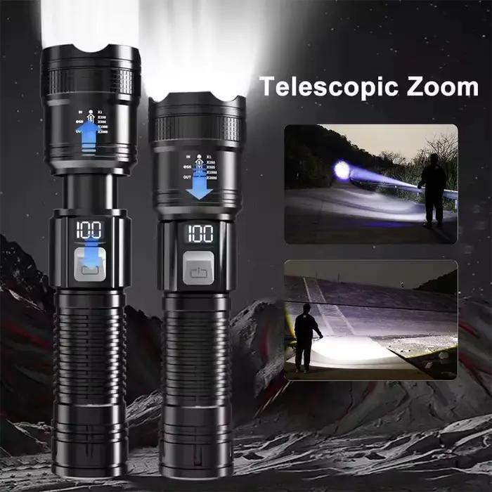 Lampe de Poche Super Lumineuse, Rechargeable par USB, Longue Portée, Torche DulTorch, Lanterne Étanche pour le Camping et la Pêche en Plein Air, 1600000 LM