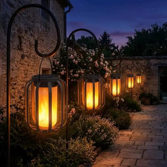 Lanterne de camping rétro à LED avec effet flamme, lampe portable pour tente extérieure, rechargeable, étanche, lampe décorative pour jardin et patio avec trépied