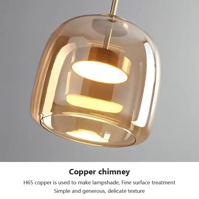 Lampe LED suspendue en verre ambre au design moderne