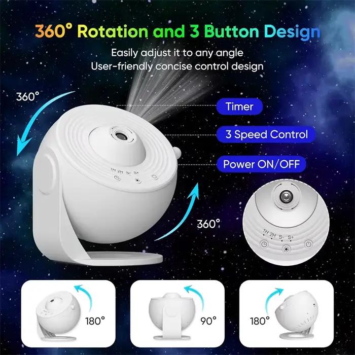 Projecteur de galaxie veilleuse LED projecteur de ciel étoilé 360 ° Lampe de nuit planétarium rotative, pour chambre décorative, cadeau pour enfants