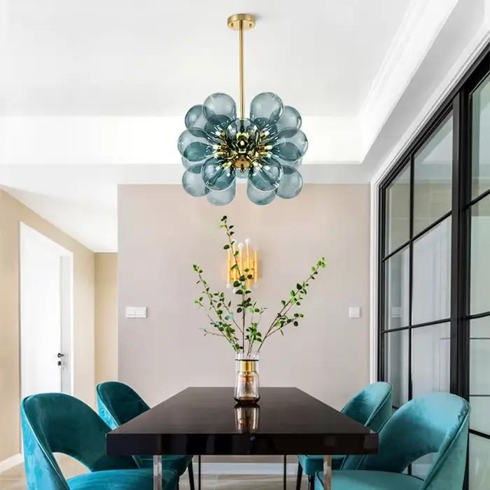Lustre à bulles de verre moderne avec éclairage d'île pour salon et salle à manger avec finition chrome poli et ampoules néon incluses