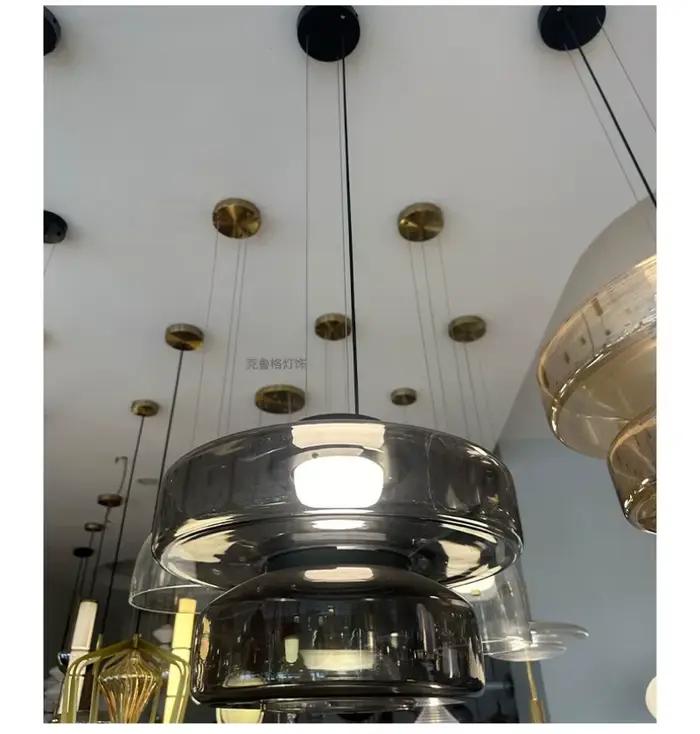 Lampe à suspension en verre gris fumé ambre décoratif moderne-plafonnier LED à la mode pour salon salle à manger
