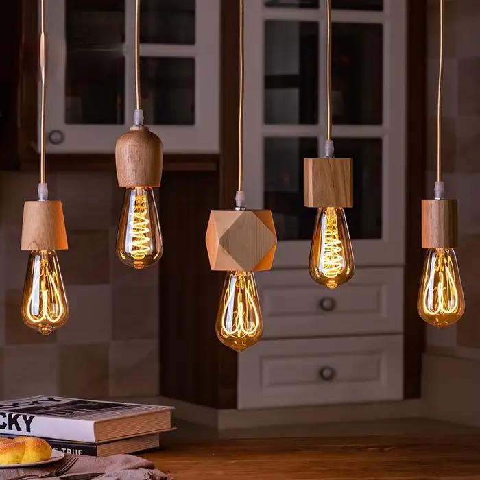 Lampe à suspension en bois E27 lampes suspendues