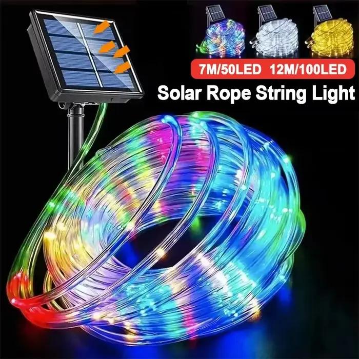 Guirlande lumineuse solaire LED pour jardin, lampe tubulaire étanche, guirlande de Noël, lumières féériques pour décoration extérieure de maison et de vacances