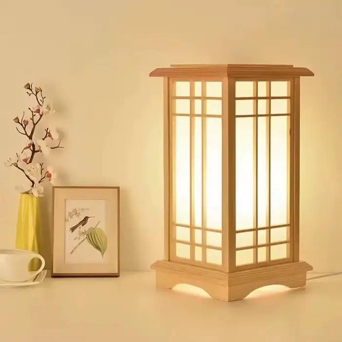 Lampadaire japonais LED lampe minimaliste carré en bois fabriqué pour salon chambre maison décorative cuisine