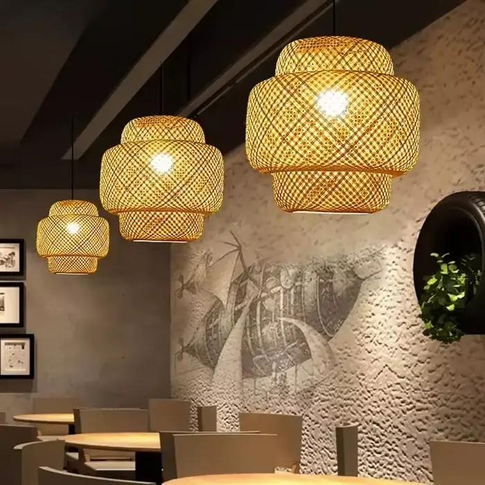 Lampes suspendues en bambou LED lampe suspendue en osier et rotin décoration de la maison lustre pour cuisine salon balcon hôtel Restaurant