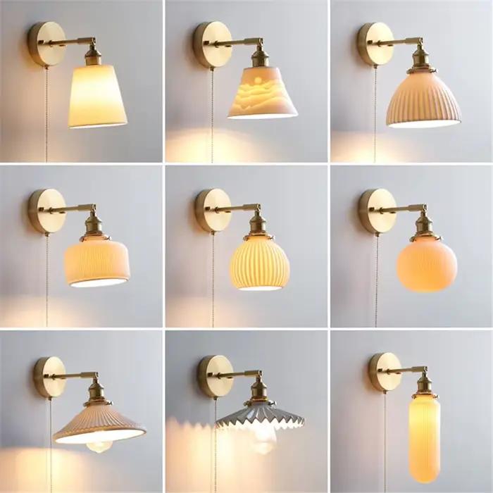 Lampe murale moderne en céramique blanche avec interrupteur à tirer pour éclairer la chambre, le couloir, l'entrée, la cuisine, la salle à manger, la salle de bains et plus encore