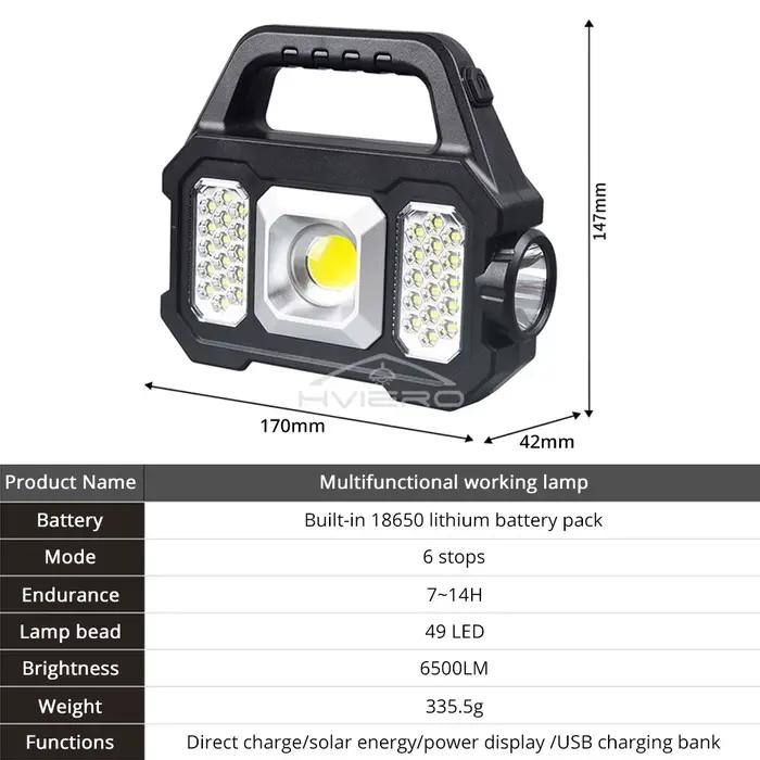 Lampe de poche multifonctionnelle d'extérieur, étanche, solaire, Rechargeable, projecteur, transportant un trésor d'équitation de nuit, lampe à main Cob solide